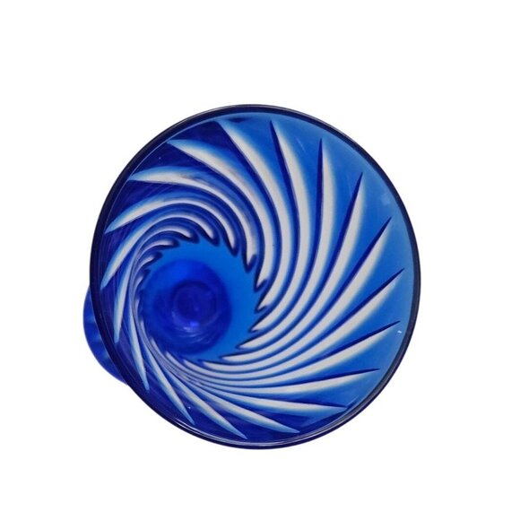 Vtg Cristal D’Arques Durand Valse Cobalt 7” Wine Glass Blue Swirl Cut to Clear - Picture 7 of 7
